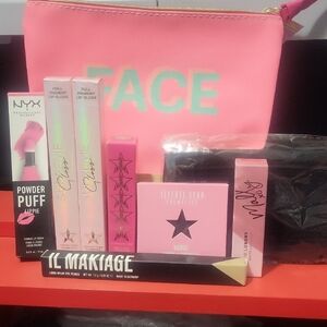 Jeffree Star Pink Lip & Face Makeup Set with Pink Pouch 10 Pc